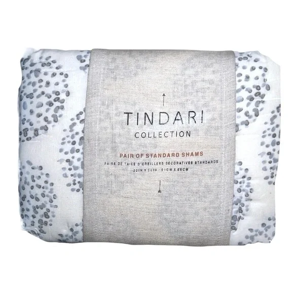 NIP Anthropologie Tindari Shams Cotton Ivory + Gray Scalloped Trim Hand Screened - Picture 3 of 9